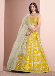 Attractive Mustard Color Embroidered Traditional Wear Lehenga Choli